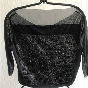Custom Mesh &a Sequined Black 3/4 Sleeve Top